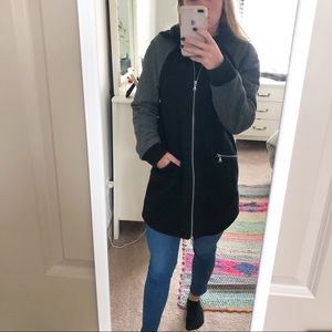 EXPRESS Black Wool-Blend Pea Coat with Removable Hood